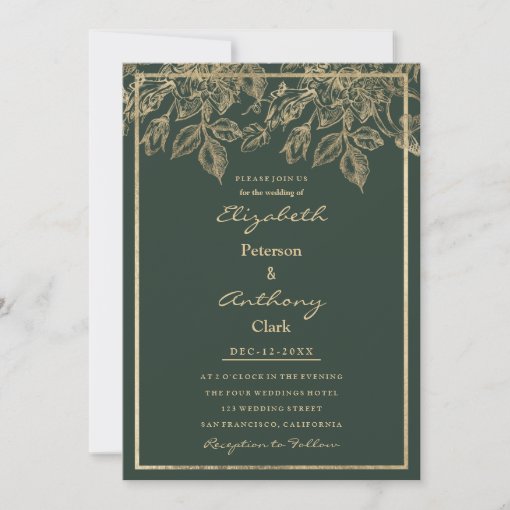 Elegant mauve green gold luxury floral Wedding Invitation | Zazzle