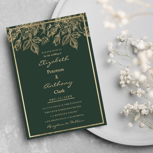 Elegant mauve green gold luxury floral Wedding Invitation