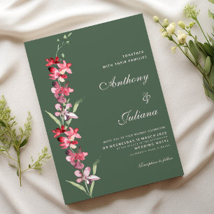 Elegant mauve green pink orchid flowers Wedding  Invitation