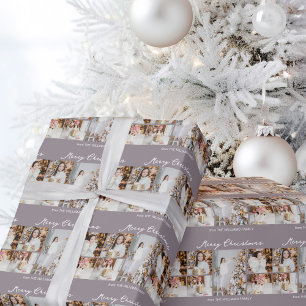 Elegant Mauve Merry Christmas Photo Collage Wrapping Paper