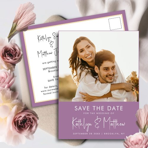 Elegant Mauve Modern Photo Wedding Save The Date Announcement Postcard