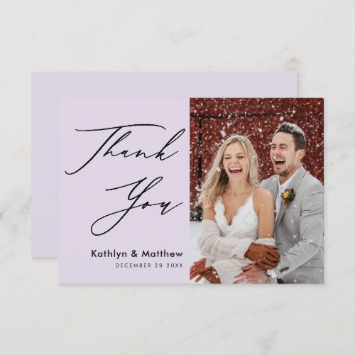 Elegant Mauve Modern Script Photo Wedding Thank You Card