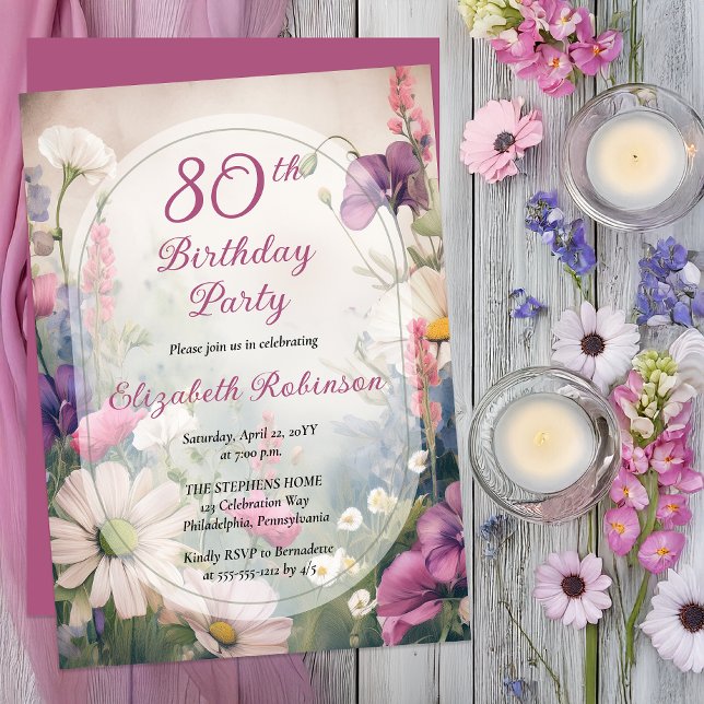 Elegant Mauve | Multi 80th Birthday Party Floral Invitation (Elegant Floral 80th Milestone Birthday | Romantic Botanical Garden Party Invitation -Print | Digital)