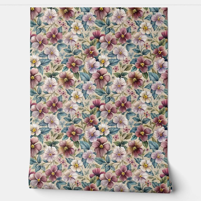 Elegant mauve pastel purple lilac burgundy violets wallpaper  (Unrolling)