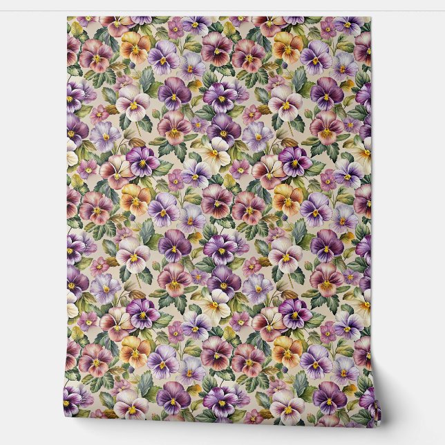 Elegant mauve pastel purple lilac yellow violets wallpaper  (Unrolling)
