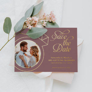 Elegant Mauve Photo Wedding Save The Date Foil Invitation