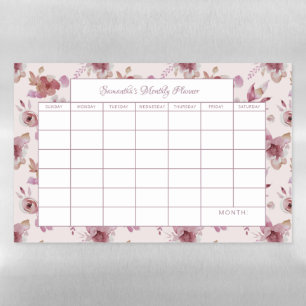 Elegant Mauve Pink Floral Pattern Monthly Planner Magnetic Dry Erase Sheet