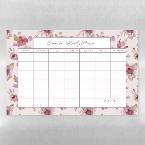Elegant Mauve Pink Floral Pattern Monthly Planner Magnetic Dry Erase Sheet
