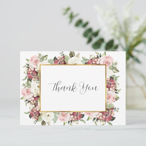 Elegant Mauve Pink Florals Blank Wedding Thank You Card