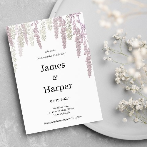 Elegant mauve pink mint green floral Wedding Invitation