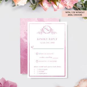 Elegant Mauve Pink Monogram and Watercolor RSVP Card