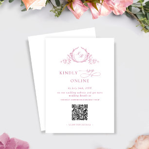 Elegant Mauve Pink Monogram QR Code Wedding RSVP Enclosure Card