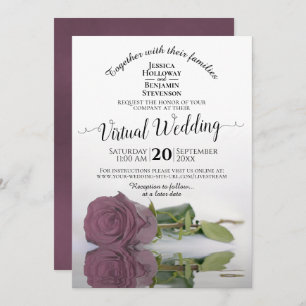 Elegant Mauve Pink Reflecting Rose Virtual Wedding Invitation