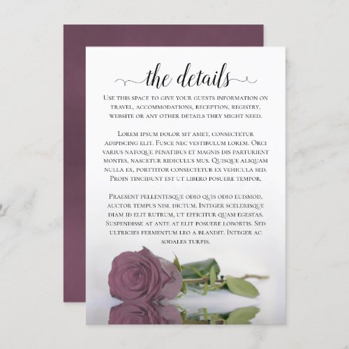Elegant Mauve Pink Reflecting Rose Wedding Details Enclosure Card