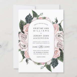 Elegant Mauve Pink Rose Watercolor Floral Wedding Invitation