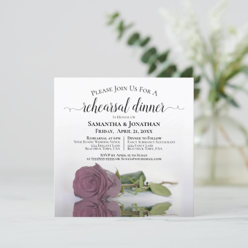 Elegant Mauve Pink Rose Wedding Rehearsal  Dinner Invitation