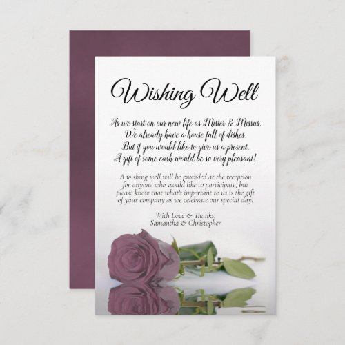 Elegant Mauve Pink Rose Wedding Wishing Well Poem Enclosure Card