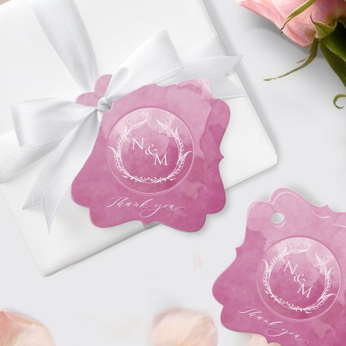 Elegant Mauve Pink Watercolor Monogram Wedding Favor Tags