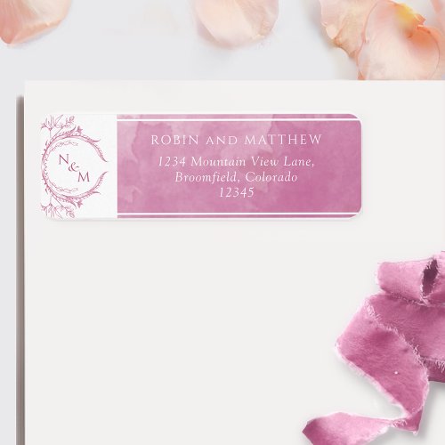 Elegant Mauve Pink Watercolor Monogram Wedding La Label