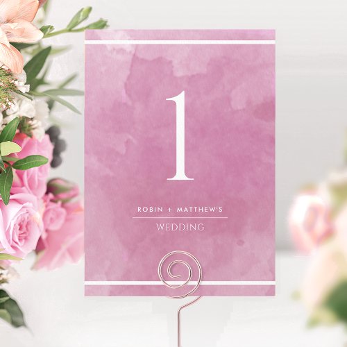 Elegant Mauve Pink Watercolor Table Number