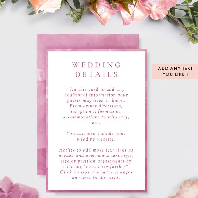 Elegant Mauve Pink Watercolor Wedding Details Enclosure Card (Creator Uploaded)