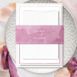 Elegant Mauve Pink Watercolor, Wedding Invitation Belly Band