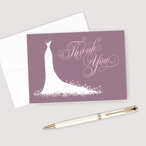 Elegant Mauve Pink Wedding Gown Bridal Shower Thank You Card