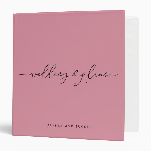 Elegant Mauve Pink Wedding Plans Heart 3 Ring Binder (Front/Inside)