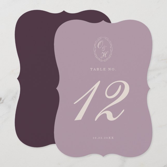 Elegant Mauve Plum Die Cut Table Number (Front/Back)