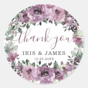 Elegant Mauve Plum Purple Floral Wedding  Classic Round Sticker