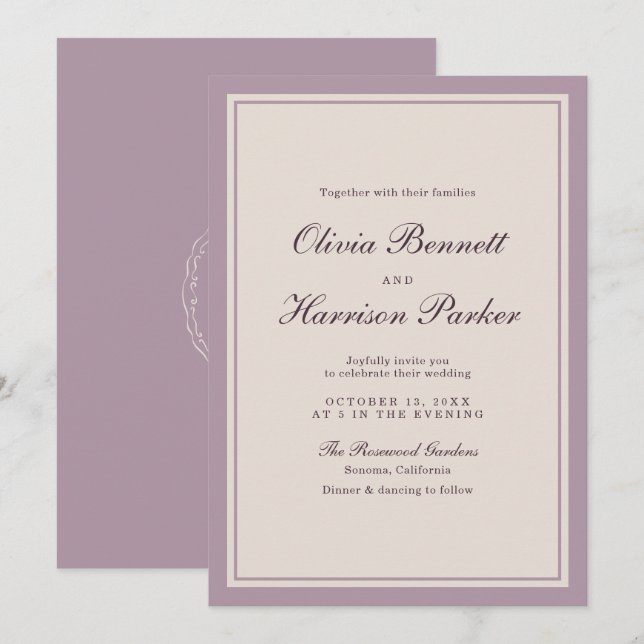 Elegant Mauve Plum Wedding Invitation (Front/Back)