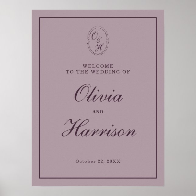 Elegant Mauve Plum Wedding Welcome Sign (Front)