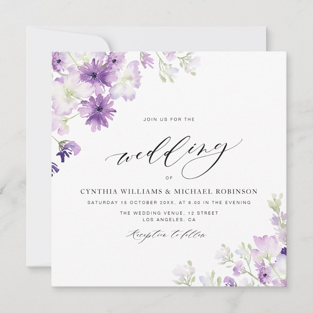 elegant mauve purple floral wedding invitation | Zazzle