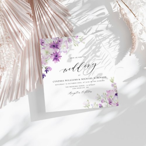 elegant mauve purple floral wedding invitation