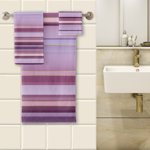 Elegant Mauve Purple Striped Pattern Bath Towel Set