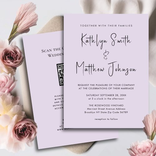 Elegant Mauve QR Code All In One Modern Wedding Invitation