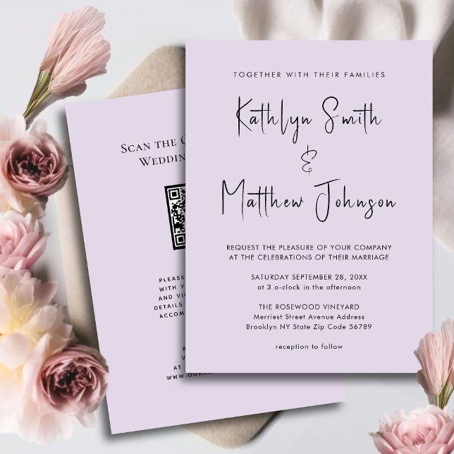 Elegant Mauve QR Code All In One Modern Wedding Invitation (Creator Uploaded)