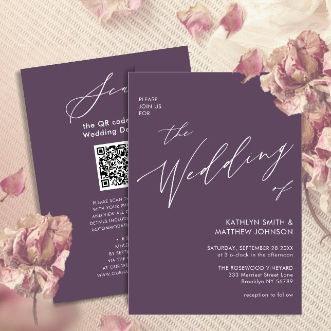Elegant Mauve QR Code All In One Modern Wedding Invitation (Creator Uploaded)