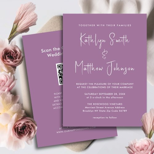 Elegant Mauve QR Code All In One Modern Wedding Invitation