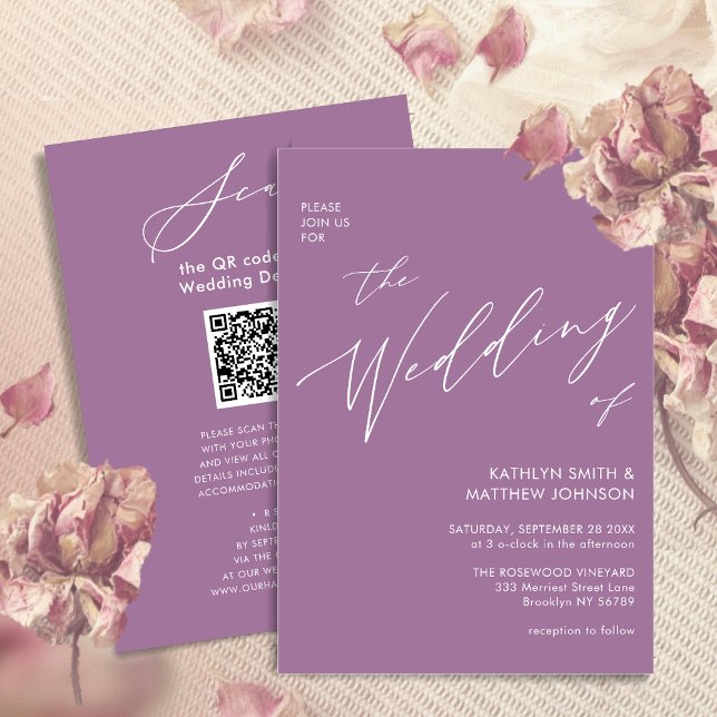 Elegant Mauve QR Code All In One Modern Wedding Invitation (Creator Uploaded)
