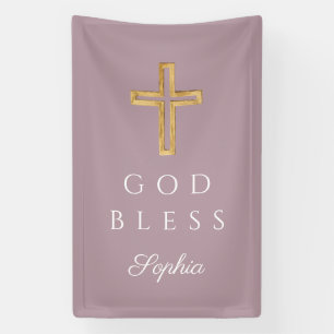 Elegant Mauve Religious Cross Girl God Bless Banner