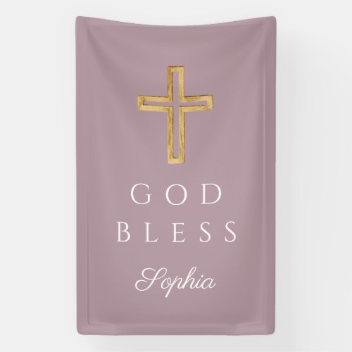 Elegant Mauve Religious Cross Girl God Bless Banner