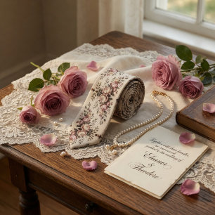 Elegant Mauve Rose Vintage Floral Neck Tie