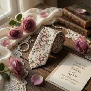 Elegant Mauve Rose Vintage Floral Neck Tie