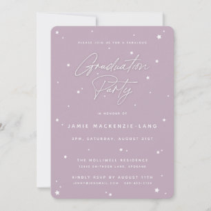 Elegant Mauve Script and Stars Graduation Party Invitation