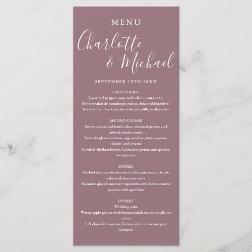 Elegant Mauve Signature Script Wedding Menu