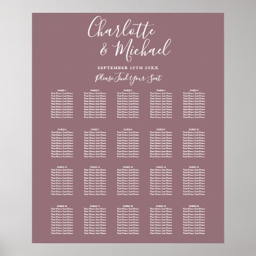 Elegant Mauve Signature Wedding Seating Chart