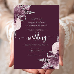 Elegant Mauve Silver Floral Wedding Foil Invitation