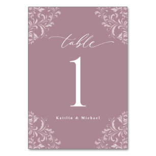 Elegant Mauve Vintage Classic Small Wedding Table Number