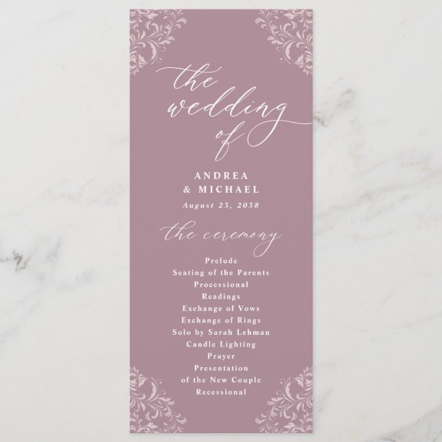 Elegant Mauve Vintage Classic Wedding Programs (Front)